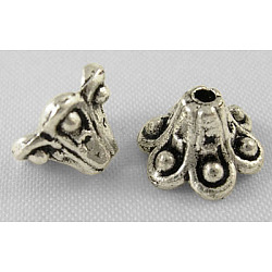 Glocke Filigrane Perlenkappen im tibetischen Stil, Cadmiumfrei und Nickel frei und Bleifrei, Blume, Antik Silber Farbe, 9x5 mm, Bohrung: 1.5 mm