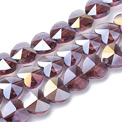 Perles en verre electroplate, de couleur plaquée ab , facette, cœur, vieille rose, 10x10x6.5mm, Trou: 1mm