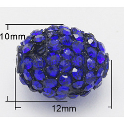 Resin Rhinestone Beads, Oval, Blue, 12x10mm, Hole: 1.5mm