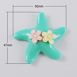 Resin Cabochons, Starfish/Sea Stars, Turquoise, 47x50x14mm