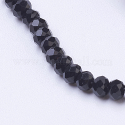 Transparent Glass Beads Strands, Faceted, Rondelle, Black, 3x2mm, Hole: 0.5mm, about 160~165pcs/strand, 15.35 inch~15.75 inch(39~40cm)