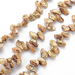 Chapelets de perles en Keshi naturel, perle de culture d'eau douce, teinte, pépites, jaune clair, 8~17x6~12x3~7mm, Trou: 0.5mm, Environ 57~66 pcs/chapelet, 14.96 pouce (38 cm)