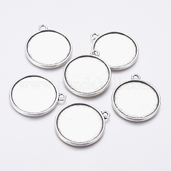 Alloy Pendant Cabochon Settings, Plain Edge Bezel Cups, DIY Findings for Jewelry Making, Flat Round, Antique Silver, Lead Free and Cadmium Free and Nickel Free, 34.5x30x2.5mm, Hole: 3mm, Tray: 27mm