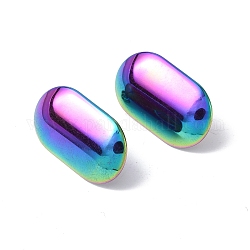 Placcatura ionica (ip) 304 risultati dell'orecchino a bottone in acciaio inossidabile, con passanti verticali e dadi, ovale, colore arcobaleno, 23.5x14.5mm, Foro: 4 mm, ago :0.7mm