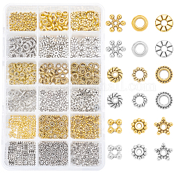 Séparateurs perles en alliage de style tibétain, sans plomb et sans cadmium, formes mixtes, argent antique & or antique, 6.5mm, trou: 2 mm, 720 pcs / boîte