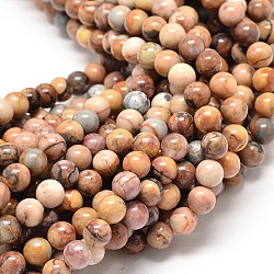 Naturelles vénus perles de jaspe brins, ronde, 6mm, Trou: 1mm, Environ 62 pcs/chapelet, 15.5 pouce