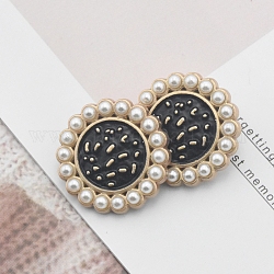 Botones de esmaltado de aleación, con perlas de imitación de plástico, para accesorios de ropa, negro, 18mm