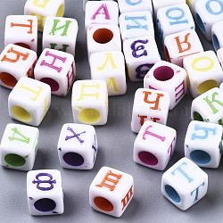 Perles en acrylique de style artisanal, cube avec alphabet russe mixte, couleur mixte, 6x6x6mm, Trou: 3mm, environ 2900 pcs/500 g
