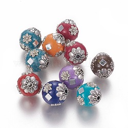 Perles Indonésiennes manuelles, avec les accessoires en alliage, ronde, couleur mixte, 13~14mm, Trou: 1.5~2mm