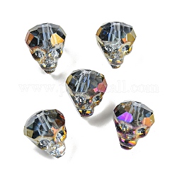 Galvanoplastie perles de chalumeau faites à la main transparentes, crâne facettes, colorées, 15~15.5x13~13.5x14~14.5mm, Trou: 1.6mm, 5 pcs /sachet 