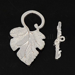 Tibetan Style Alloy Toggle Clasps, Lead Free and Cadmium Free, Leaf, Silver Color Plated, Leaf: about 22mm wide, 37.5mm long, Bar: about 25mm hole: 1.5mm