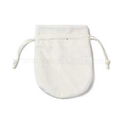 Velvet Storage Bags, Drawstring Pouches Packaging Bag, Oval, Floral White, 12x10cm