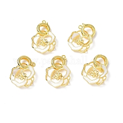 Brass Twister Clasps with Shell, Flower, for Half Drilled Bead, Real 18K Gold Plated, 30mm, Hole: 1.4mm, Pin: 0.8mm