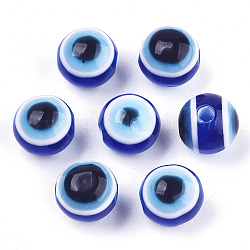 Abalorios de resina de mal de ojo, redondo, azul real, 8x7mm, agujero: 1.5 mm