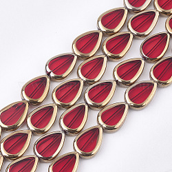 Chapelets de perles en verre électroplaqué, bord plaqué, larme, rouge, 16.5x11.5x5mm, Trou: 1mm, Environ 20 pcs/chapelet, 12.9 pouce