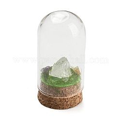 Decorazione dell'esposizione di pepite di cristallo di quarzo naturale con copertura a cloche a cupola di vetro, ornamenti per campane di sughero con base in sughero per la decorazione domestica, 30x59~60.5mm