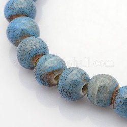 Fili di perline tonde ceramica fatto  mano , cielo blu, 10mm, Foro: 2 mm, circa 35pcs/filo, 13.8 pollice
