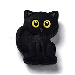 Schwarze Katzen-Silikonperlen, Schwarz, 27.5x20.5x9.5 mm, Bohrung: 2.5 mm