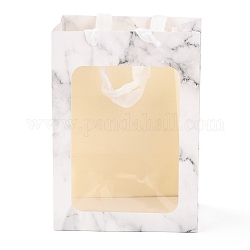 Прямоугольные бумажные подарочные пакеты, портативная сумка для покупок из крафт-бумаги, с пластиковым окном и ручками из полиэстера, белые, 40.5 см