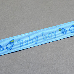 Baby Shower Ornaments Decorations Word Baby Boy Printed Polyester Grosgrain Ribbons, Deep Sky Blue, 5/8 inch(16mm), about 20yards/roll(18.29m/roll)
