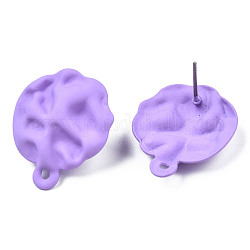 Accessoires de puces d'oreilles en fer peints au spray, avec boucles horizontales, martelé à plat, support violet, 23.5x19.5mm, Trou: 1.6mm, pin: 0.7 mm