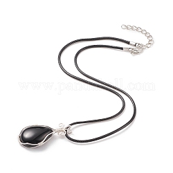 Collares con colgante de lágrima de obsidiana natural engastados con cordones encerados para mujer, 17.91 pulgada (45.5 cm)
