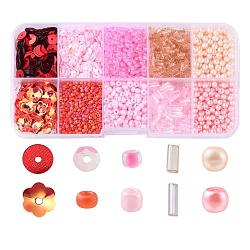Kit de búsqueda de joyería de cuentas de diy, incluyendo perlas de vidrio, semillas, cornetas y cuentas de paillette de plástico, rosa, 3~8x0.2~4mm, agujero: 0.5~1.5 mm