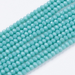 Chapelets de perle en verre opaque de couleur unie, jade d'imitation, facette, rondelle, turquoise moyen, 3x2mm, Trou: 0.8mm, Environ 185~190 pcs/chapelet, 14.9~17.3 pouce (38~44 cm)