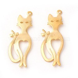 Ciondoli gattino in ottone placcatura a cremagliera, forma di sagoma di gatto, oro, 30x10.5x2mm, Foro: 1 mm