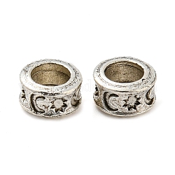 Rack Plating Tibetan Style Alloy Spacer Beads, Flat Round, Antique Silver, 8x5mm, Hole: 5mm