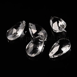 Faceted Teardrop Glass Pendants, Clear, 16x9x6mm, Hole: 1mm