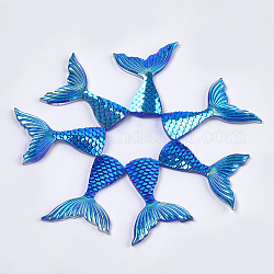 Кабошоны из смолы, форма хвоста русалки, синие, 39.5x28x4 мм