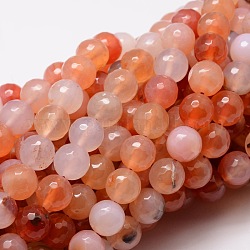 Gefärbt natürliche Achat facettierte runde Perlen-Stränge, Koralle, 12 mm, Bohrung: 1 mm, ca. 32 Stk. / Strang, 14.9 Zoll
