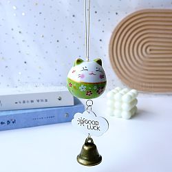 Porzellan Maneki Neko Hängeglocke Windspiel Dekor, Feng-Shui-Glückskatze für hängende Ornamente im Autoinnenraum, hellgrün, 280 mm