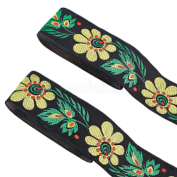 Polyesterband mit Blumenmuster im ethnischen Stil, Bekleidungszubehör, Schwarz, 2 Zoll (50 mm), ungefähr 7.66 yards (7m)/pc