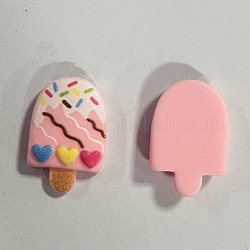Printed Opaque Resin Decoden Cabochons, Imitation Food,  Ice Cream, Heart Pattern, Pink, 21.5x14x5.5mm, Hole: 2mm
