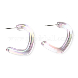 Resin C-shape Stud Earrings with 304 Stainless Steel Pins, Colorful, 30x5mm