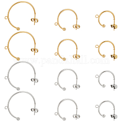 Beebeecraft 24Pcs 6 Style 304 Stainless Steel C-shape Stud Earring Findings, Half Hoop Earrings with Horizontal Loops, Golden & Stainless Steel Color, 17.5~26x1.2~3mm, Hole: 1.6~1.8mm, Pin: 0.6~0.7mm, 4Pcs/style