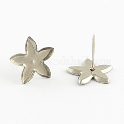 Flower Earring Settings 304 Stainless Steel Stud Earring Findings, Stainless Steel Color, 13x12.5mm, Pin: 0.5mm