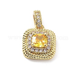 Rack Plating Brass Micro Pave Cubic Zirconia Pendants, Cadmium Free & Lead Free, Long-Lasting Plated, Square, Real 18K Gold Plated, 14x11.5x5mm, Hole: 5x2.5mm