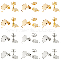 UNICRAFTALE 40Pcs 2 Colors 201 Stainless Steel Stud Earring Findings with Ear Nuts 0.7mm Pin Hypoallergenic Oval Earring Post with Horizontal Loops Metal Earring Studs Components for Earring Making