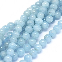Chapelets de perles en aigue-marine naturelle, AA grade, ronde, 8mm, Trou: 0.8mm, Environ 52 pcs/chapelet, 15.3~15.9 pouce (39~40.5 cm)