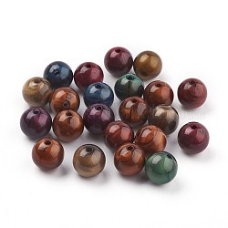 Abalorios de acrílico, perlas de imitación de ojo de tigre, redondo, color mezclado, 13~13.5mm, agujero: 2 mm, aproximamente 340 unidades / 500 g