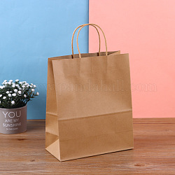 Bolsas de papel kraft, con asas de cuerda de cáñamo, bolsas de regalo, bolsas de compra, Rectángulo, bronceado, 11x21x27 cm
