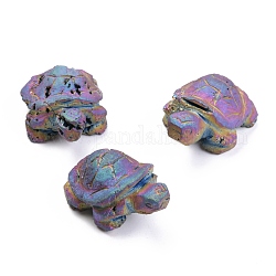 Perles en agate druzy naturelle électrolytique, décorations de maison en pierre précieuse, pas de trous / non percés, tortue, multi-couleur plaquée, 50~51x34~37.5x25~27mm