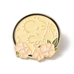 Lune avec broche en émail fleur, insigne en alliage pour vêtements de sac à dos, or, colorées, 30.5x28.5x1.5mm, pin: 1 mm