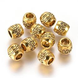 Metall Großlochperlen, Großloch perlen, Runde, Antik Golden, 9~9.5x8~8.5 mm, Bohrung: 5 mm