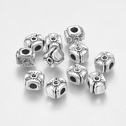 Legierung europäischen stil Perlen, Großloch perlen, Bleifrei, Cadmiumfrei und Nickel frei, Blume, Antik Silber Farbe, Größe: ca. 12 mm lang, 10 mm breit, 8 mm dicken Loch: 4.5 mm