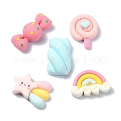 Dessert Theme Opaque Resin Decoden Cabochons, Imitation Food, Candy/Lollipop/Rainbow, Mixed Shapes, Mixed Color, 12~22.5x17.5~27x5.5~9mm