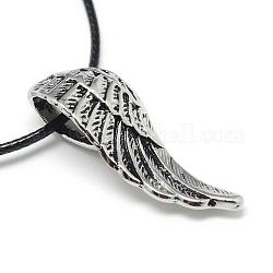 Alloy Pendant Necklaces, with Waxed Cord and Iron End Chains, Wing, Antique Silver, 17.3 inch(44cm)